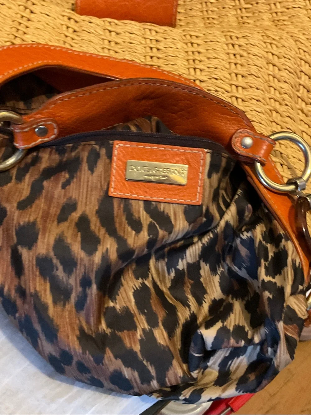 Dolce& Gabbana Vtg.Woven Straw Shoulder Bag with Orange Leather Trim - Picture 8 of 12